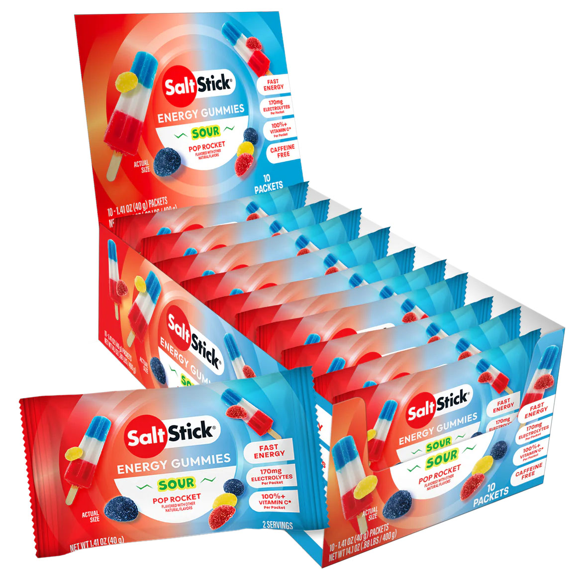 SaltStick (Bonk Breaker) Energy Gummies, Sour Pop Rocket, 10/Count Carton