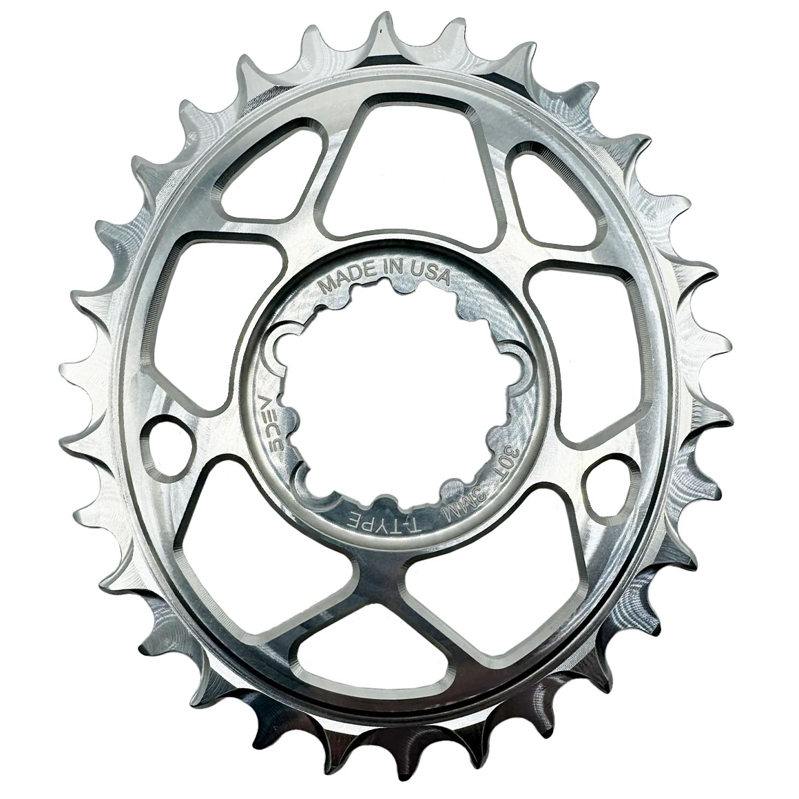 5Dev T-Type Oval 3-Bolt Chainring, 3mm Offset, 32T, Silver