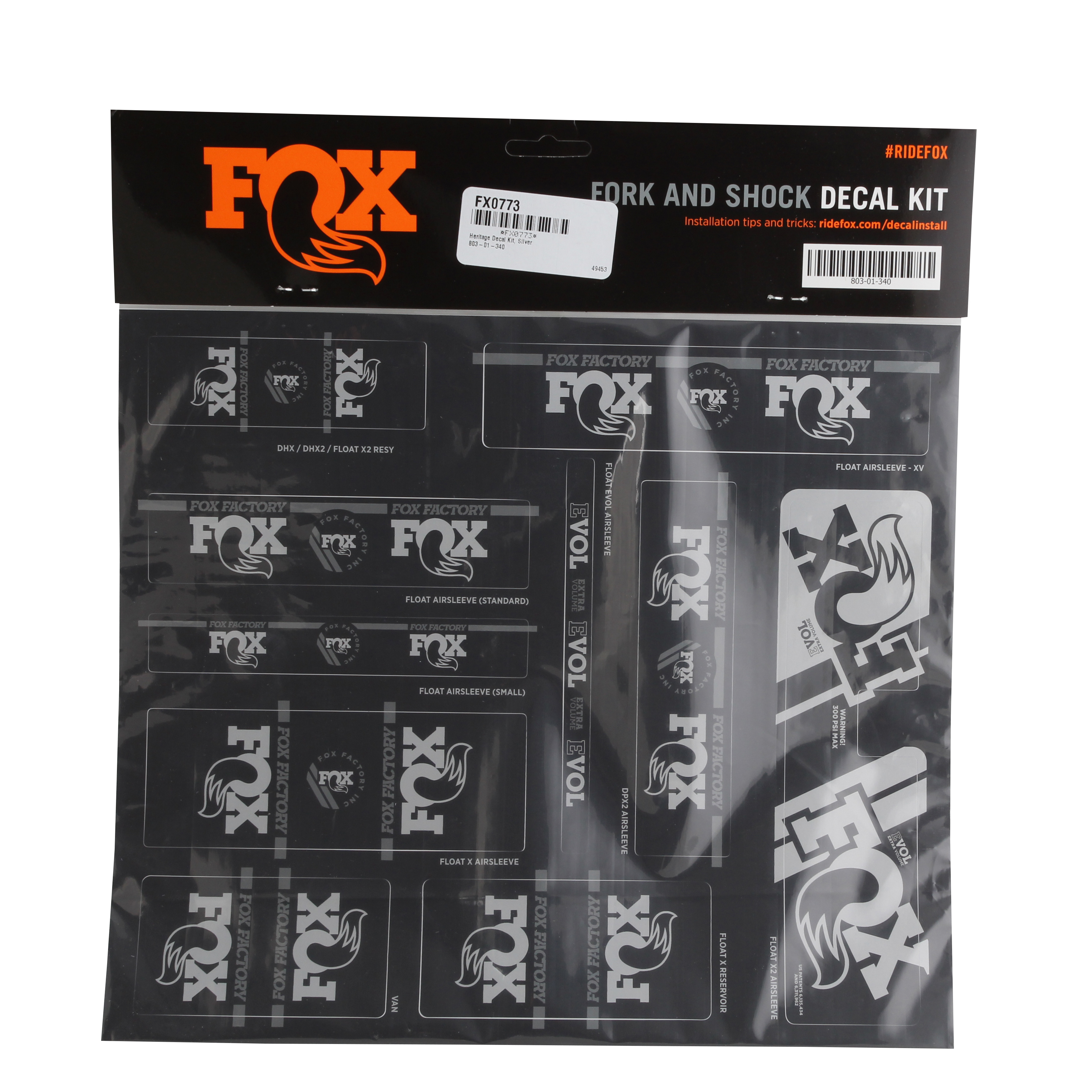 Fox Shox Heritage Decal Kit, Silver