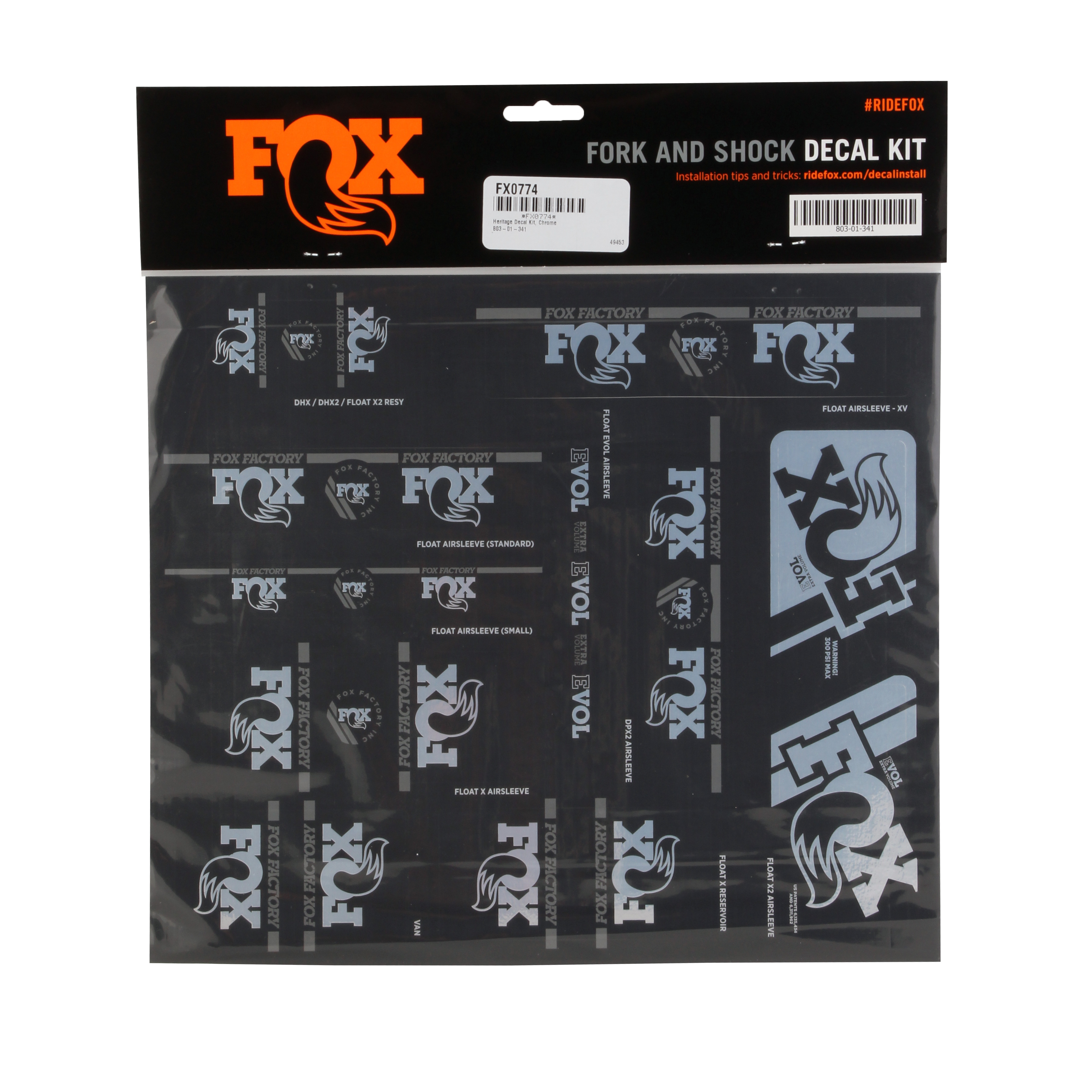 Fox Shox Heritage Decal Kit, Chrome