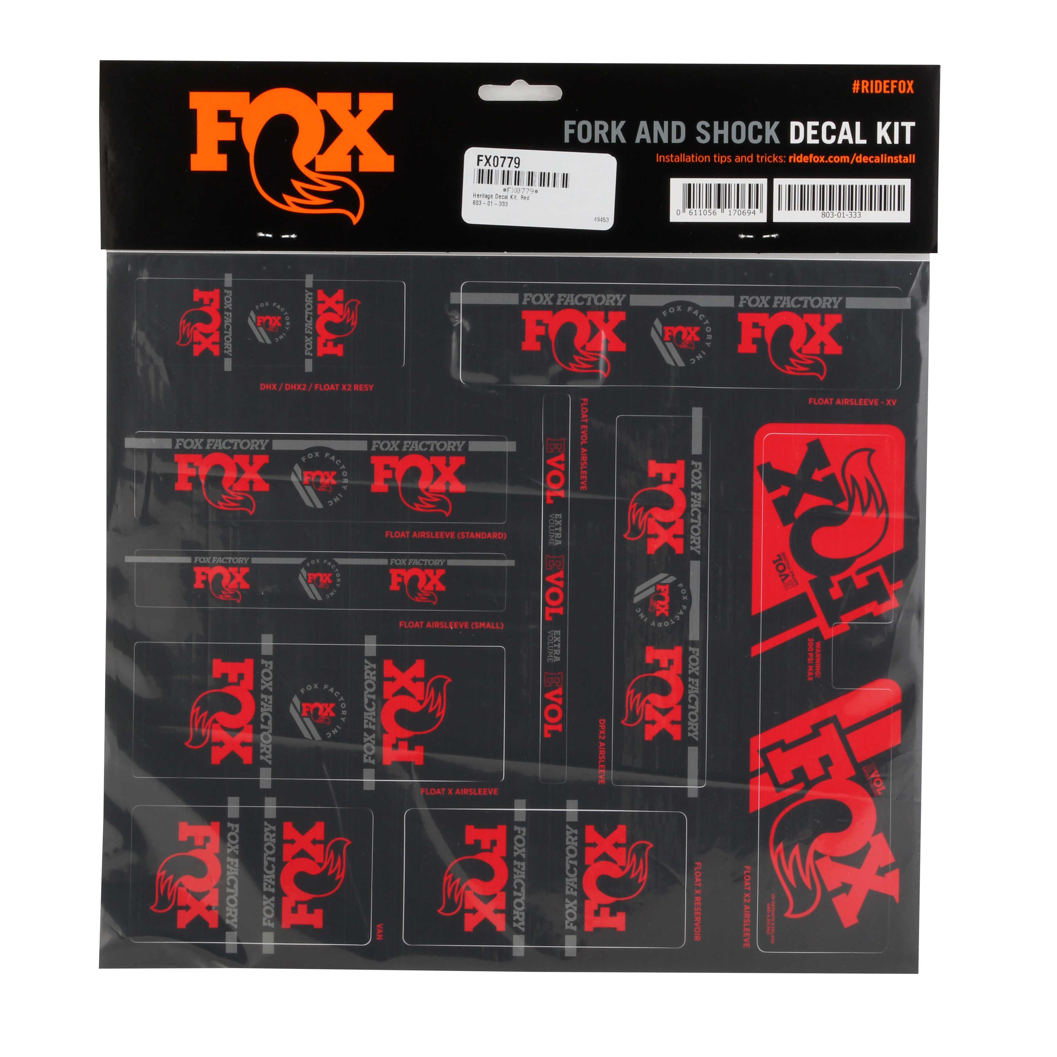 Fox Shox Heritage Decal Kit, Red