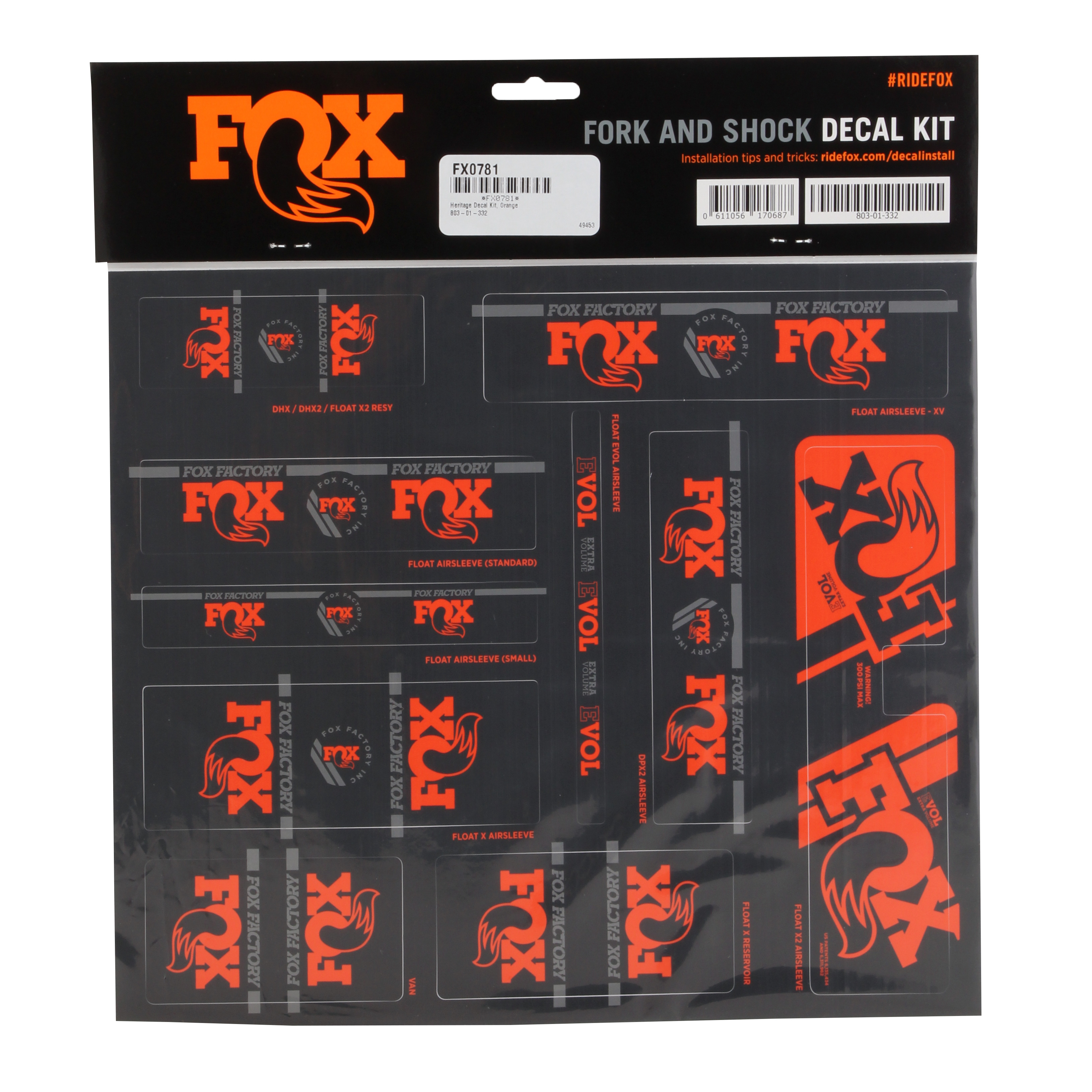 Fox Shox Heritage Decal Kit, Orange