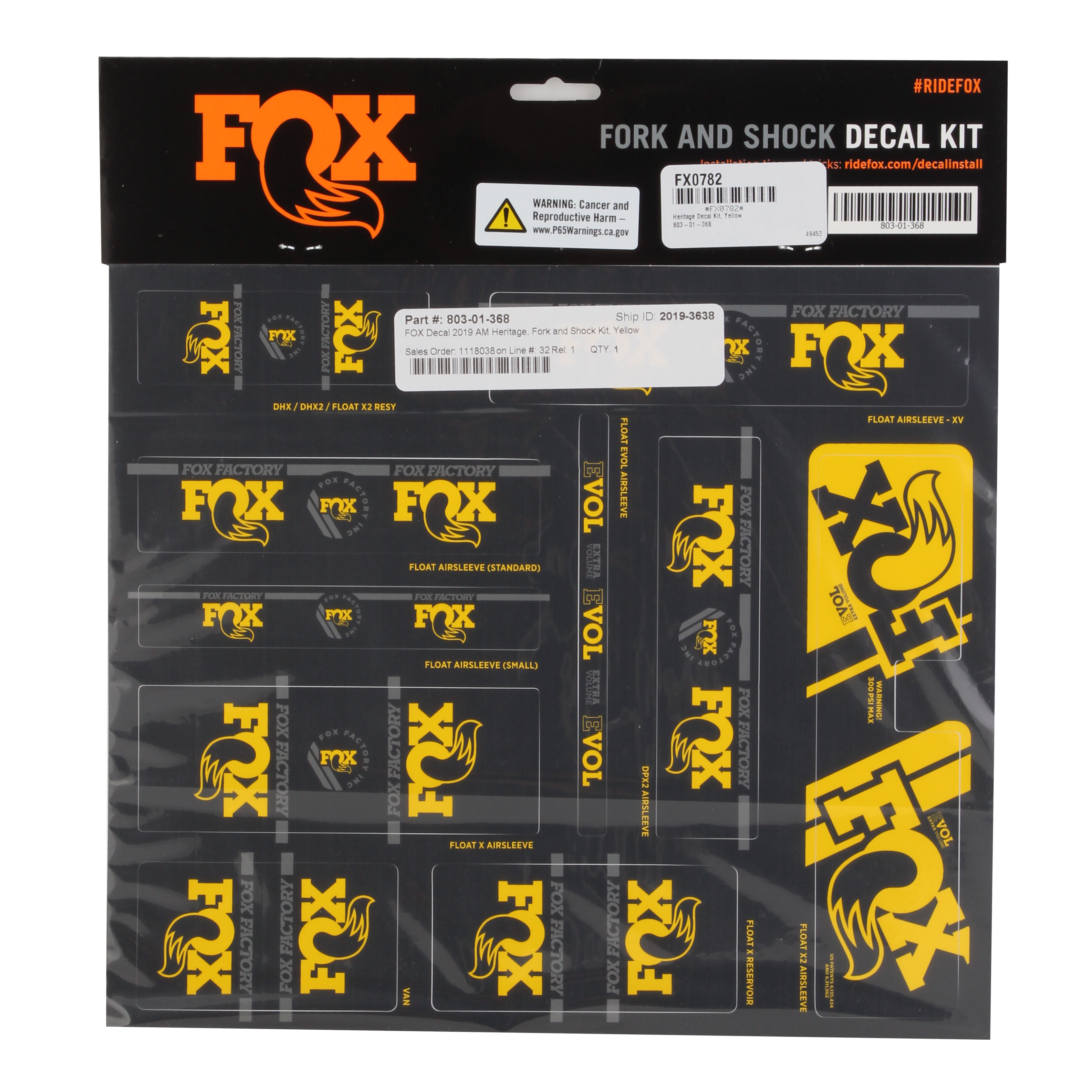 Fox Shox Heritage Decal Kit, Yellow