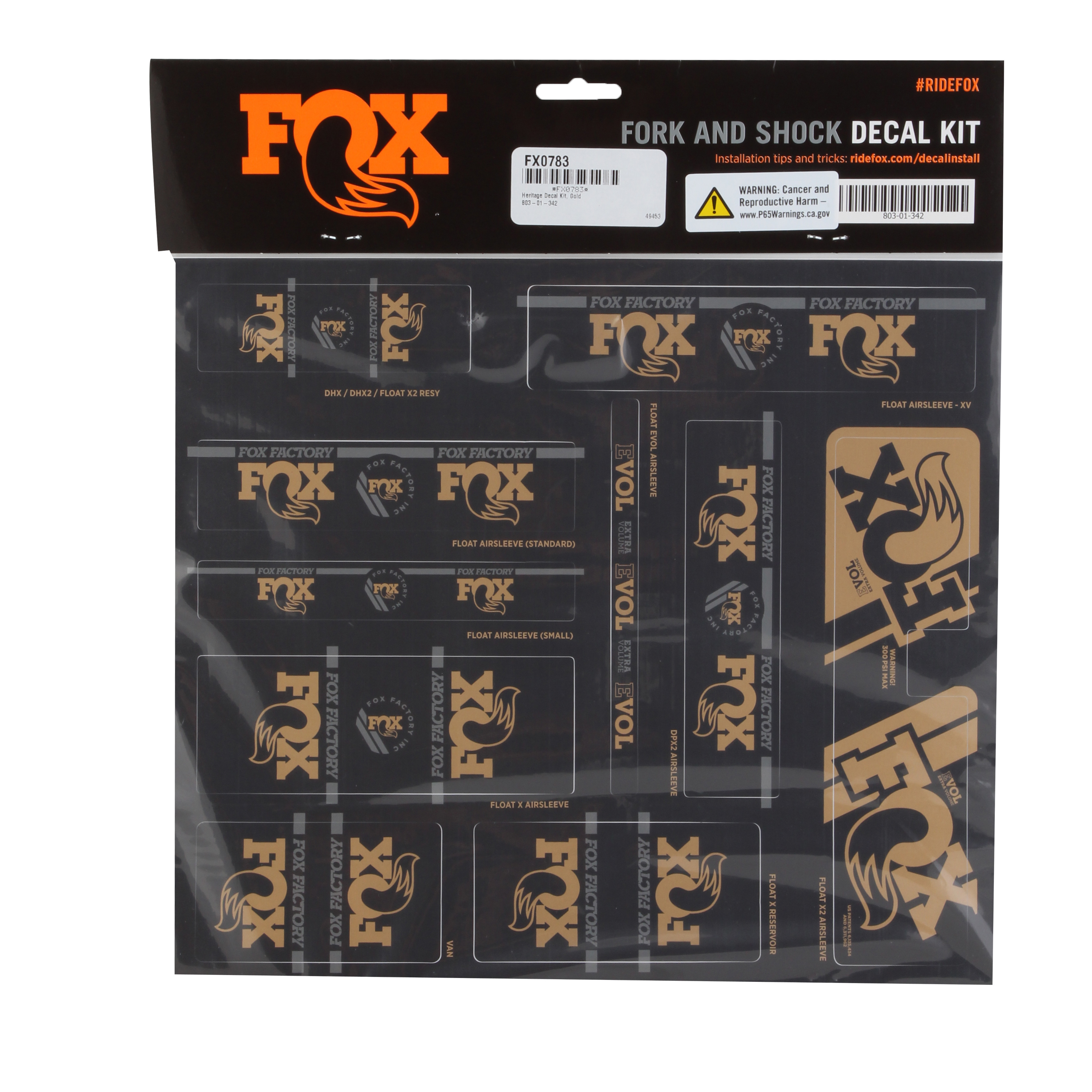 Fox Shox Heritage Decal Kit, Gold
