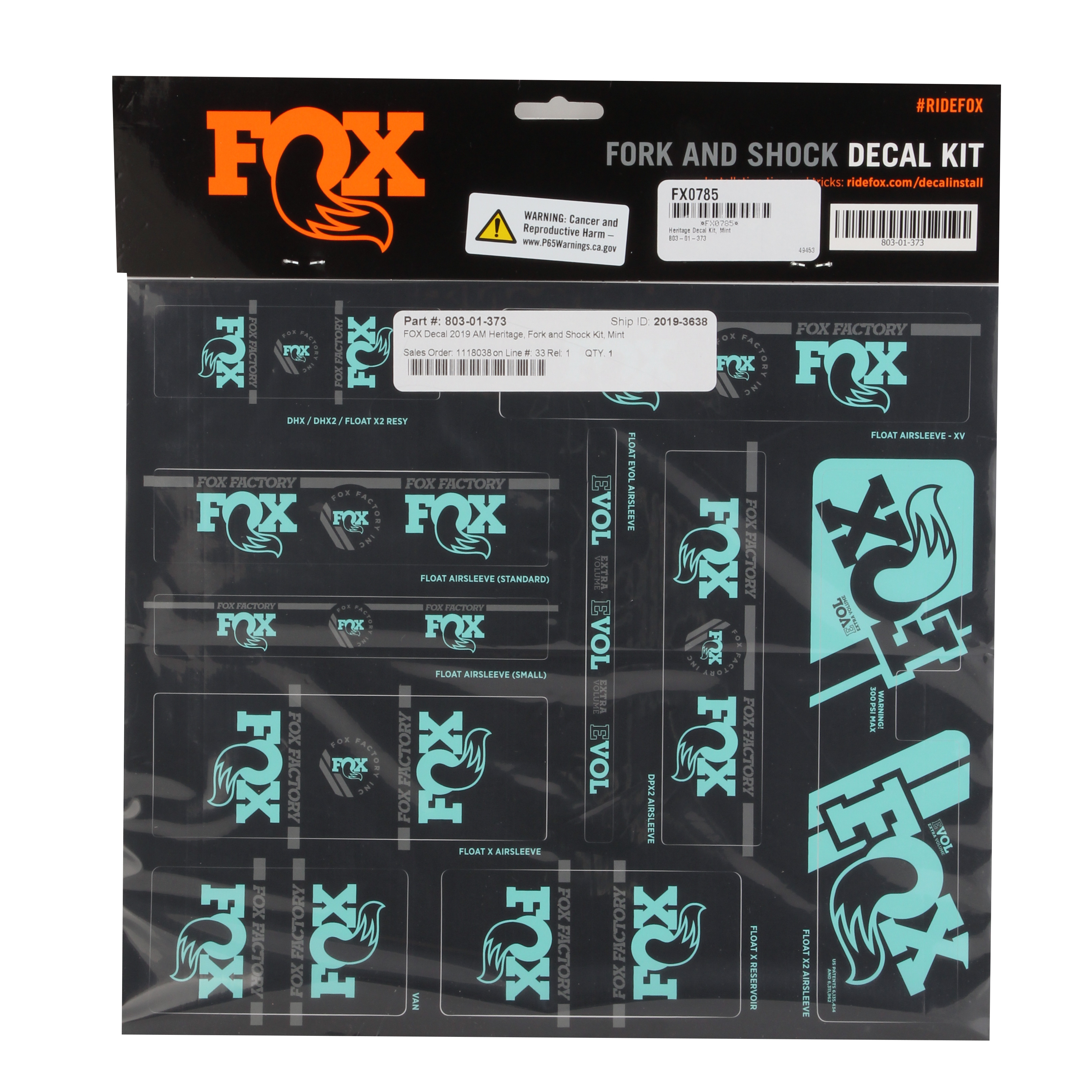 Fox Shox Heritage Decal Kit, Mint