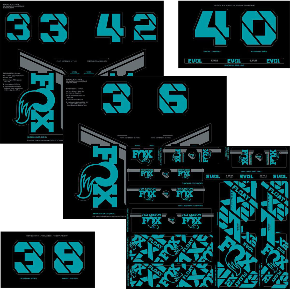 Fox Shox Custom Decal Kit, Turquoise