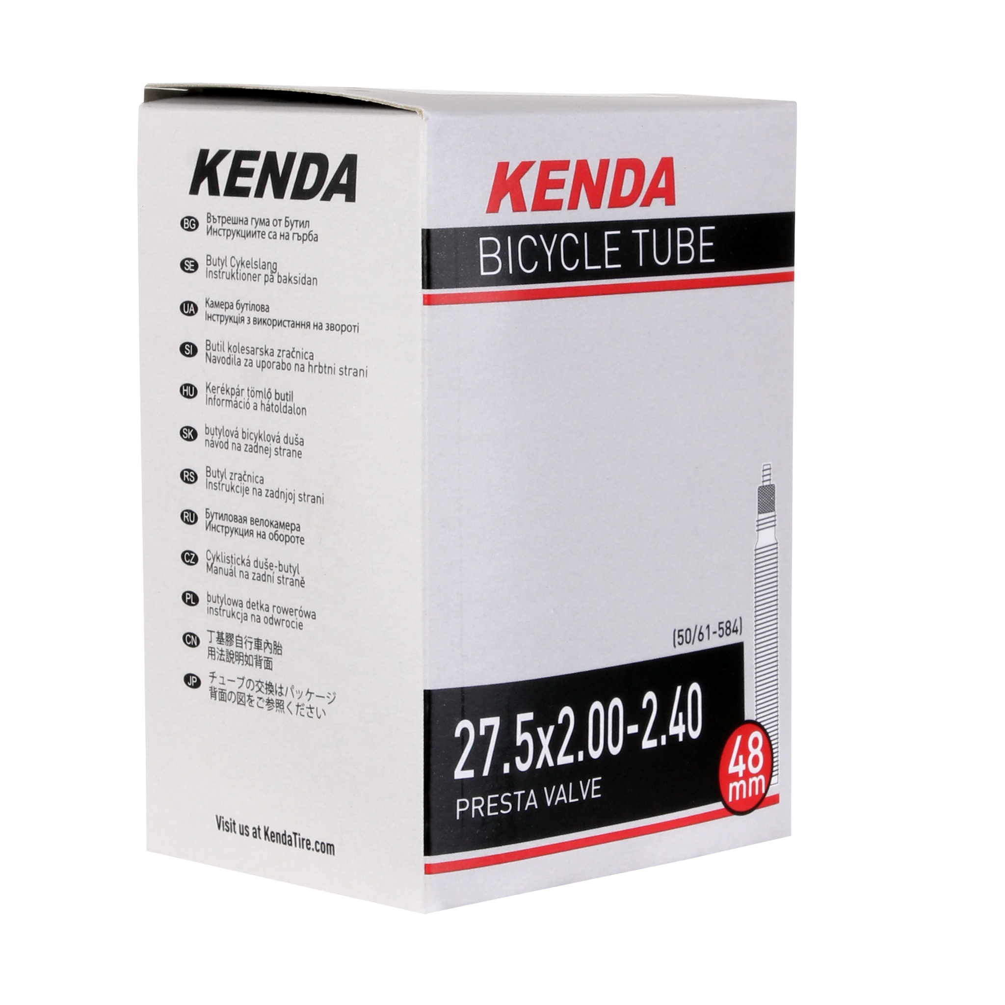 Kenda Butyl Tube, 27.5 (650b) x 2.0-2.4" PV/48mm - Each