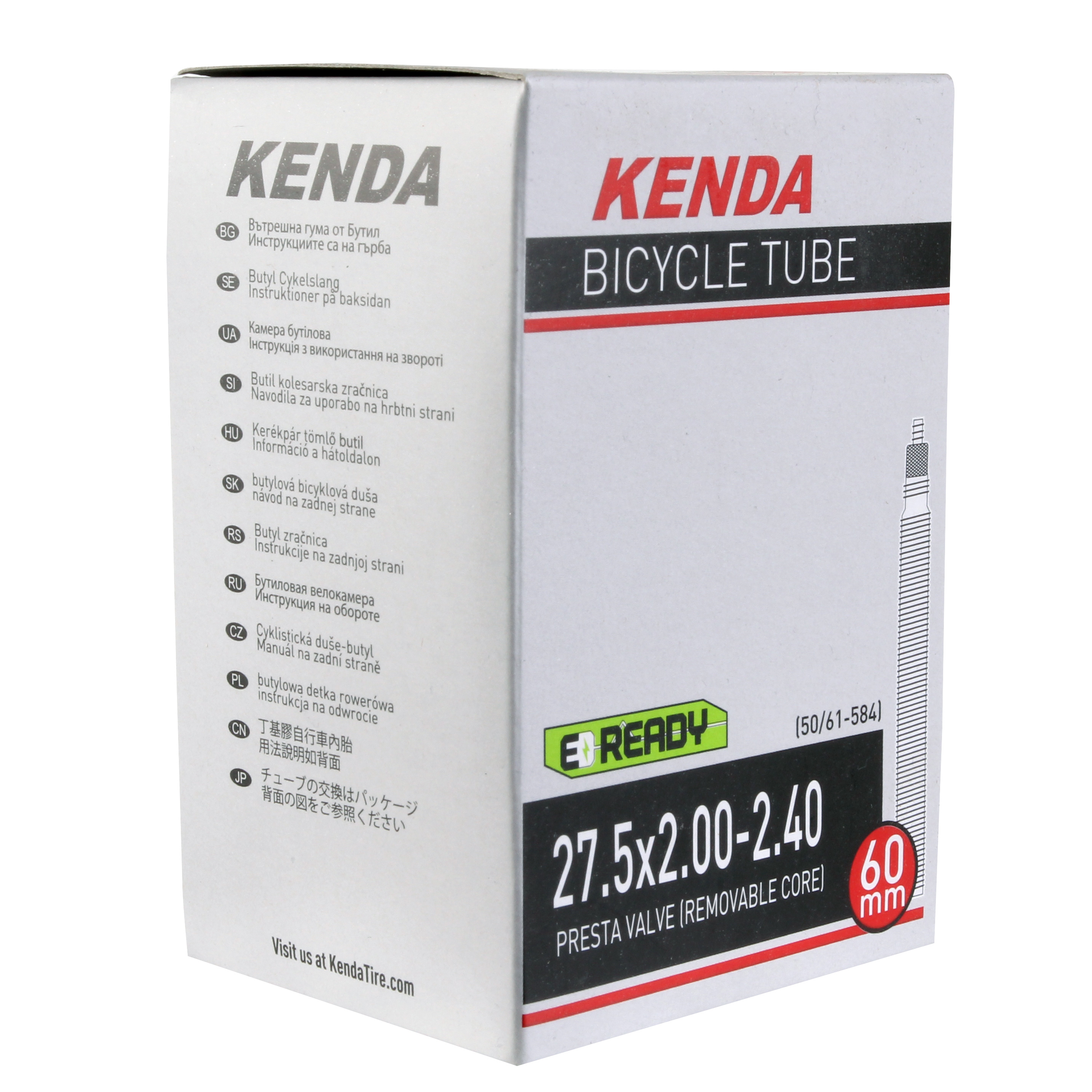 Kenda Butyl Tube, 27.5 (650b) x 2.0-2.4" PV/60mm - Each