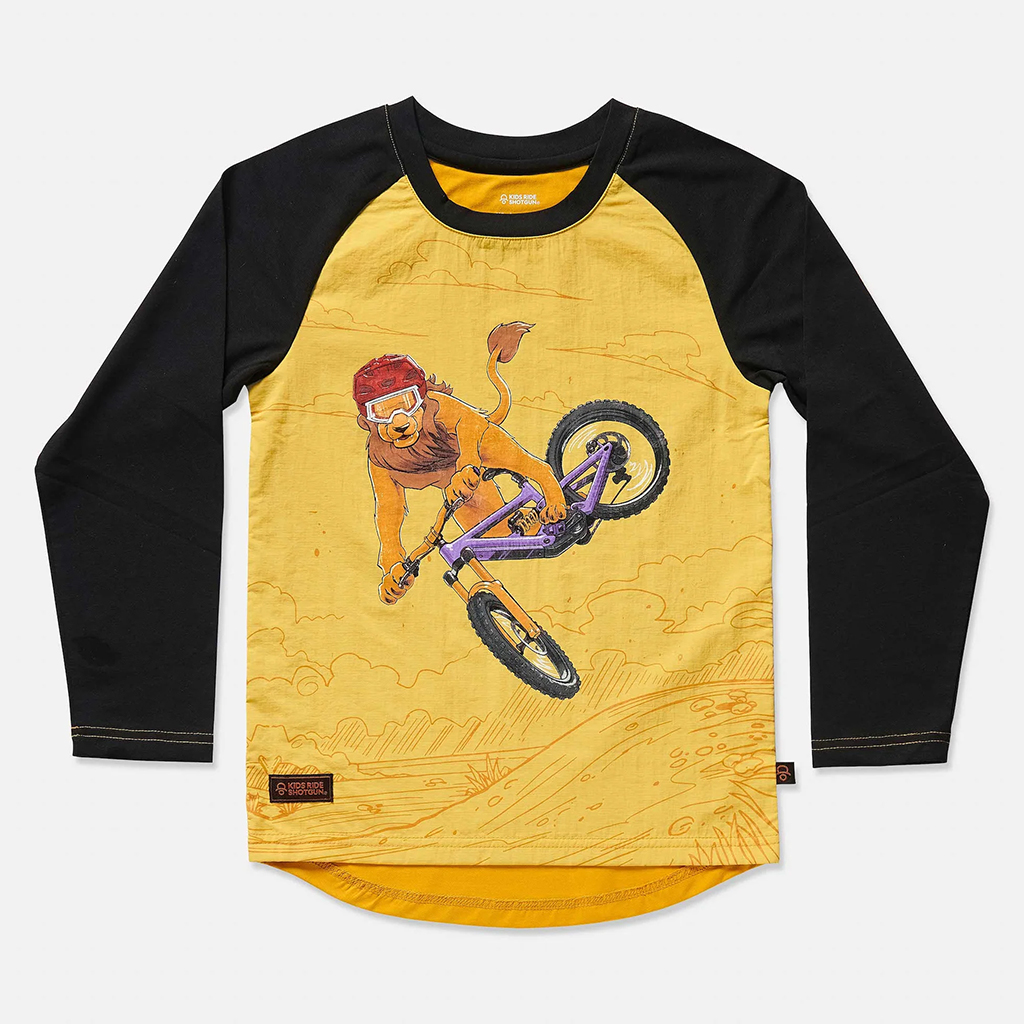 Kids Ride Shotgun Windproof Kids MTB Jersey Lion YS, Black & Yellow