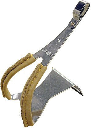 MKS Toe Clips with Leather, Steel-Med