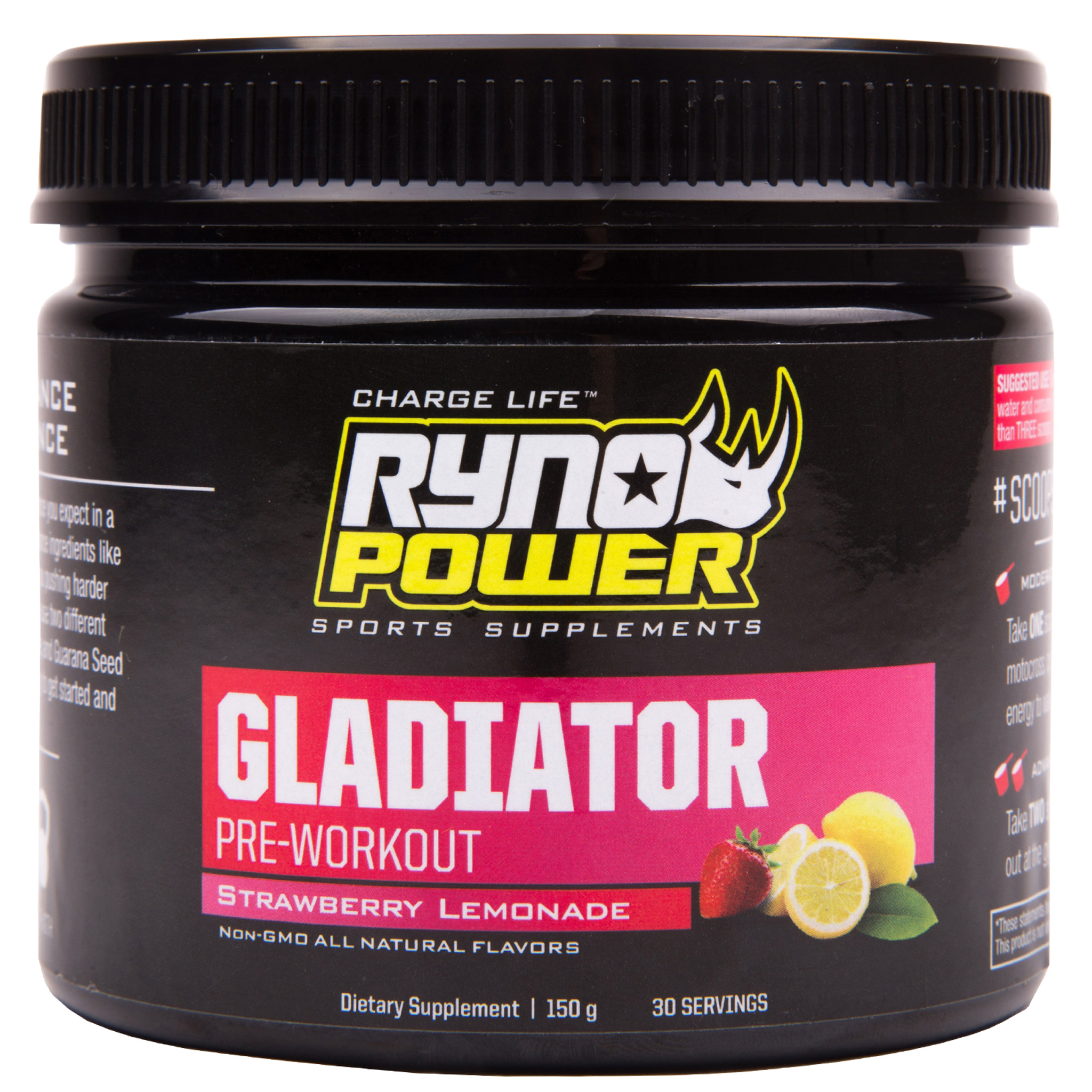 Ryno Power Gladiator Pre-Ride Powder, 150g - Strawberry Lemonade