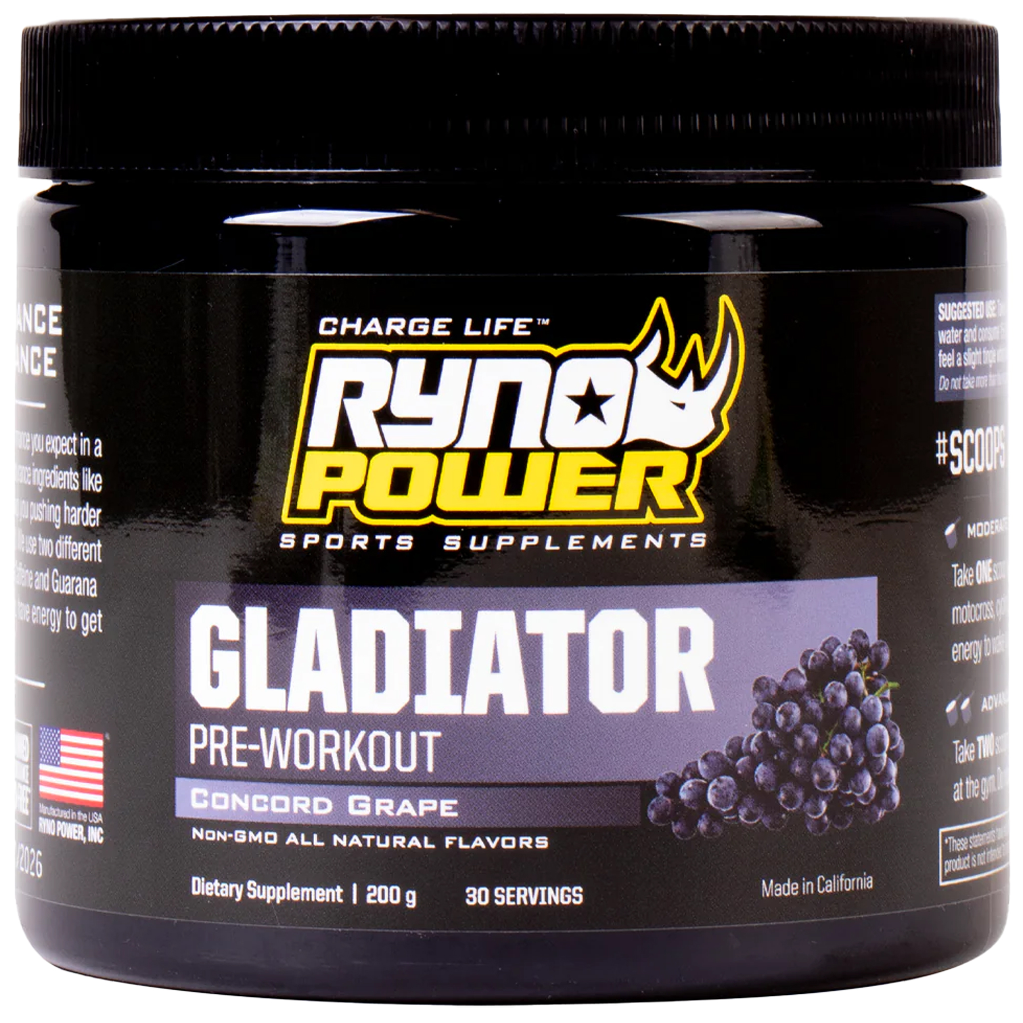Ryno Power Gladiator Pre-Ride Powder, 150g - Concord Grape