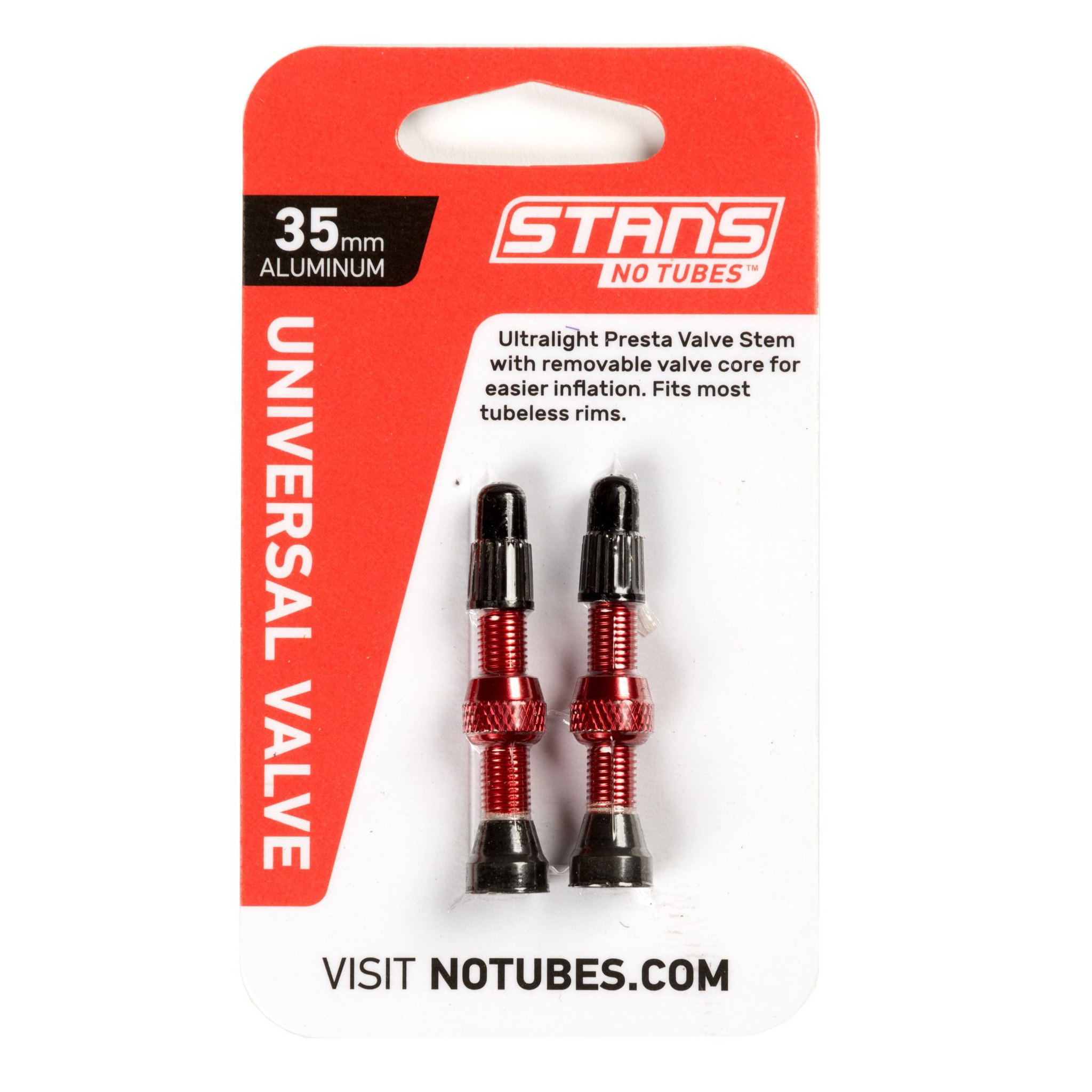 Stan's Alloy Presta Valve Stem, 35mm Universal, Red, Pair