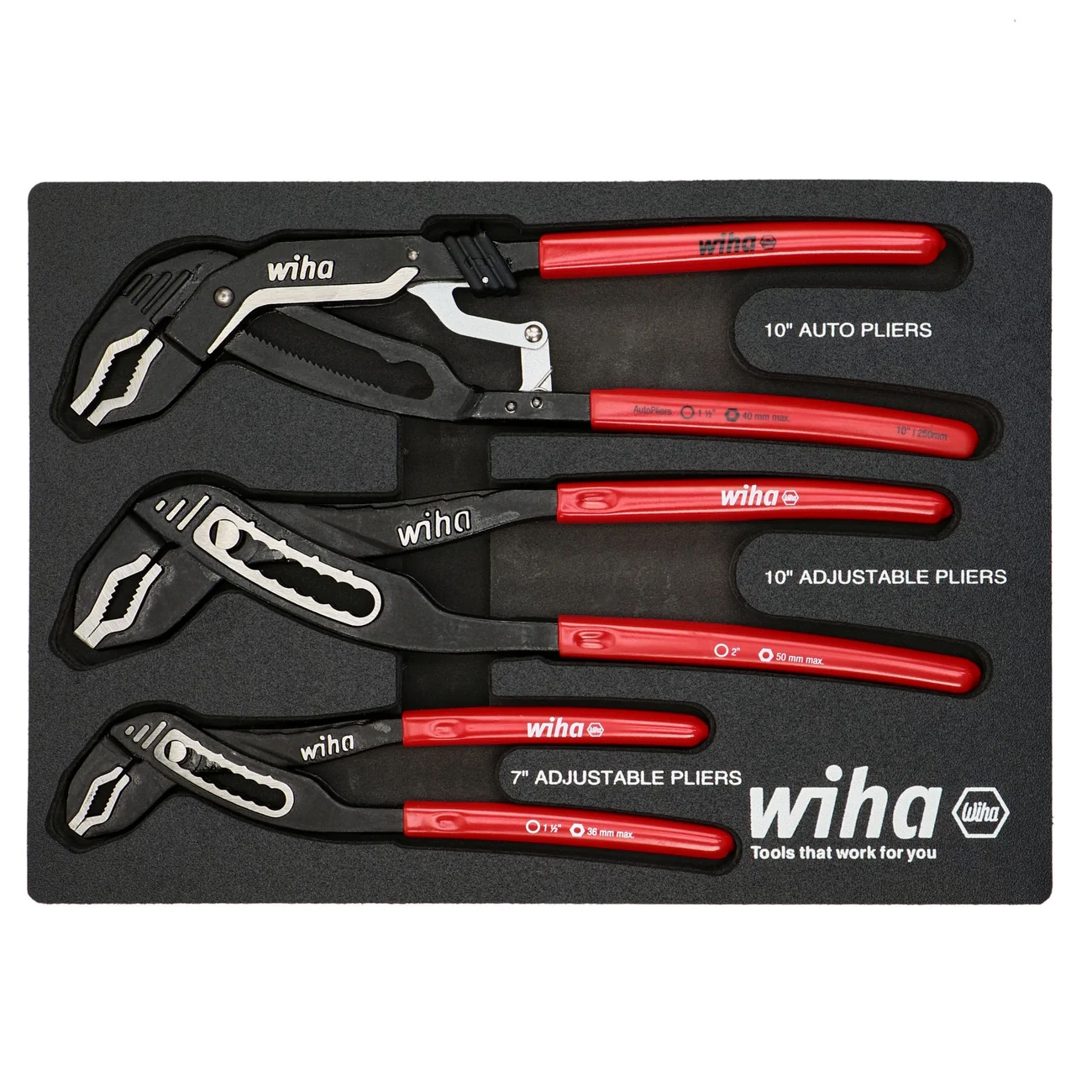 Wiha Tool 3 Piece Classic Grip Set, V-Jaw/Groove Pliers w/Tray