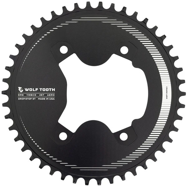 Wolf Tooth Components Aero GRX Chainring, ST, 110BCD (4-Bolt) 46T, Black