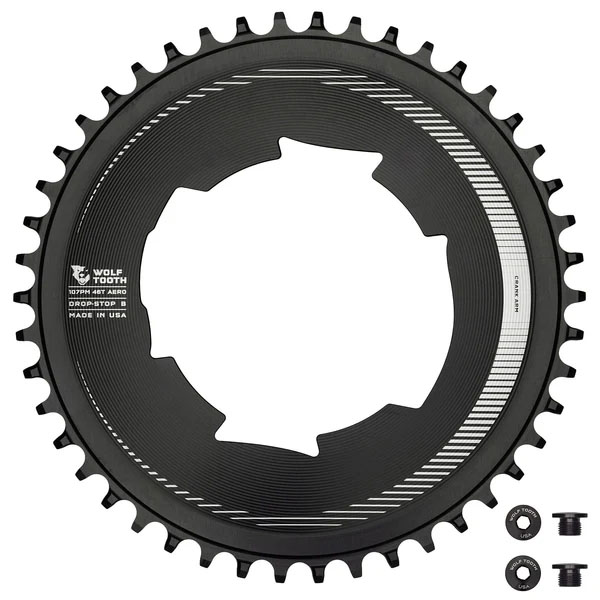 Wolf Tooth Components Aero Chainring, 107 BCD, Drop-Stop B, 46T, Blk