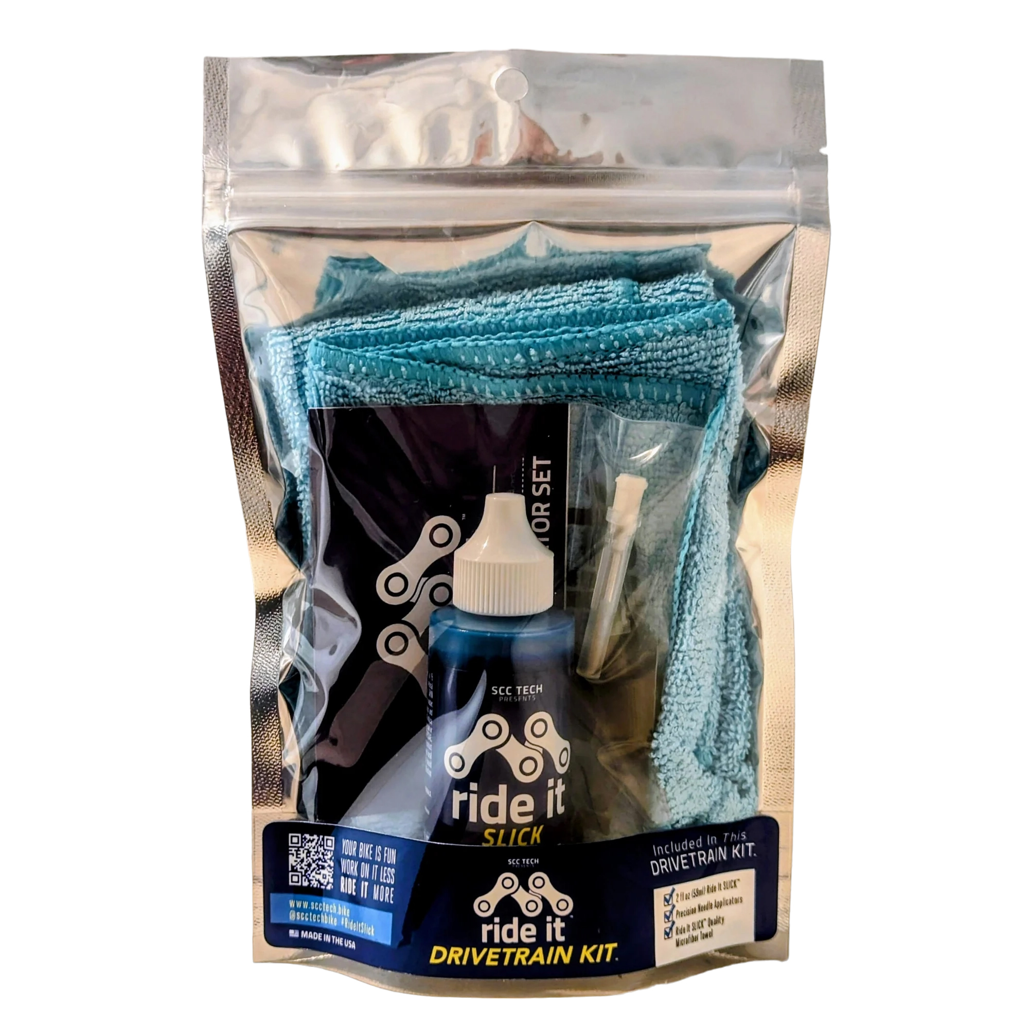 Ride It by SCC Tech Slick Drivetrain Treatment Kit, 2oz/Applicator/Towel