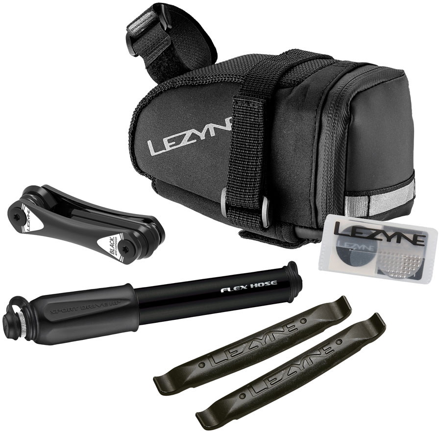 Lezyne M-Caddy Seat Bag Sport Kid with Sport Drive HP Hand Pump, Rap6 Tool, SmartKit, and Composite Matrix Tire Levers: Black