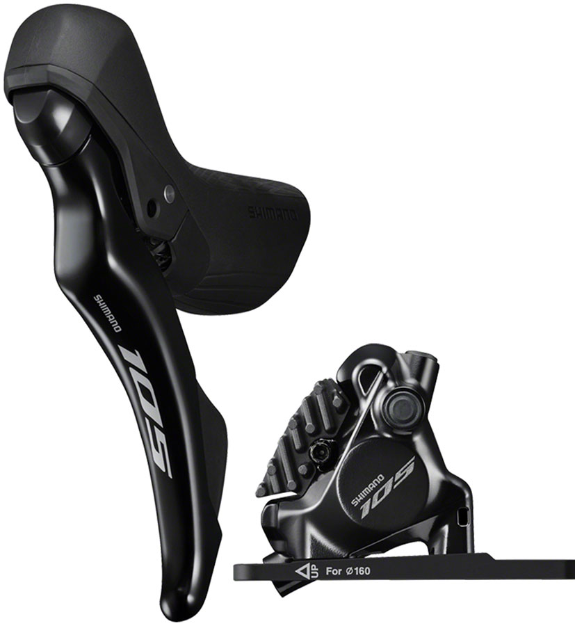 Shimano 105 105 ST-R7120-L Shift/Brake Lever with BR-R7170 Hydraulic Disc Brake Caliper - Left/Front, 2x, Flat Mount, Black 