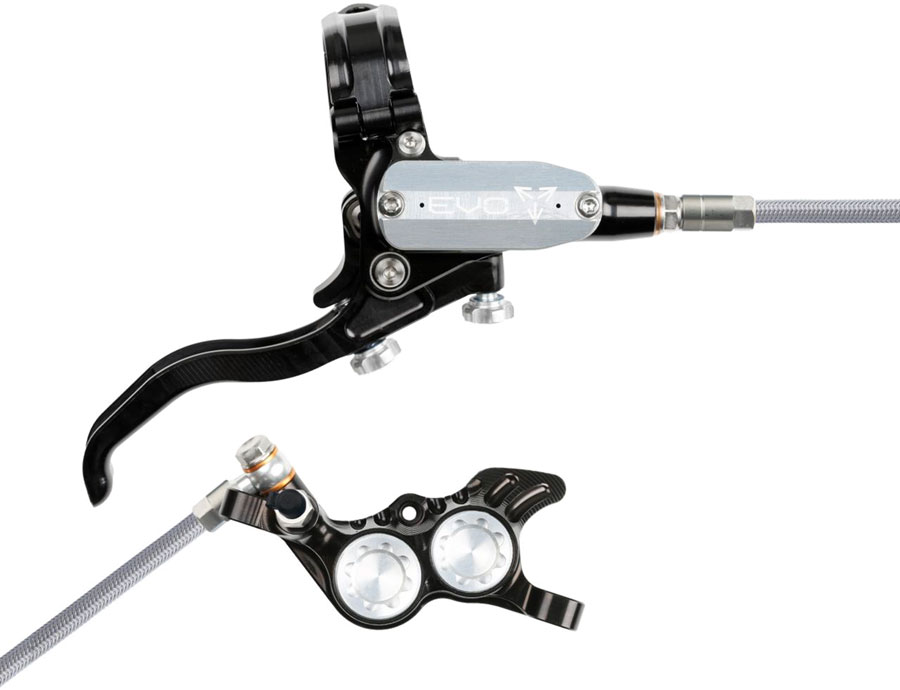 Hope EVO GR4 Disc Brake and Lever Set - Right Hand, Post Mount, 4-Piston, Braided Hydraulic Hose, Black/Silver