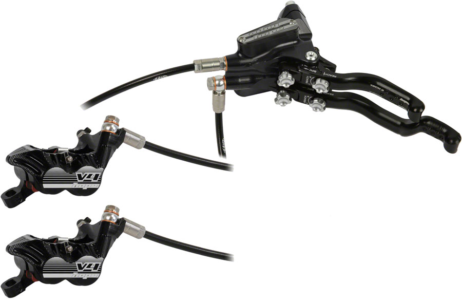 Hope Tech 3 V4 Duo Disc Brake and Lever - Left Hand, Front and Rear, Hydraulic, Post Mount, Black