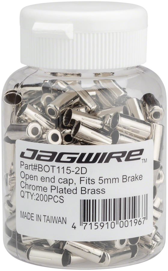 Jagwire 5mm Open Pre-Crimped End Caps Bottle of 200, Chome Plated 