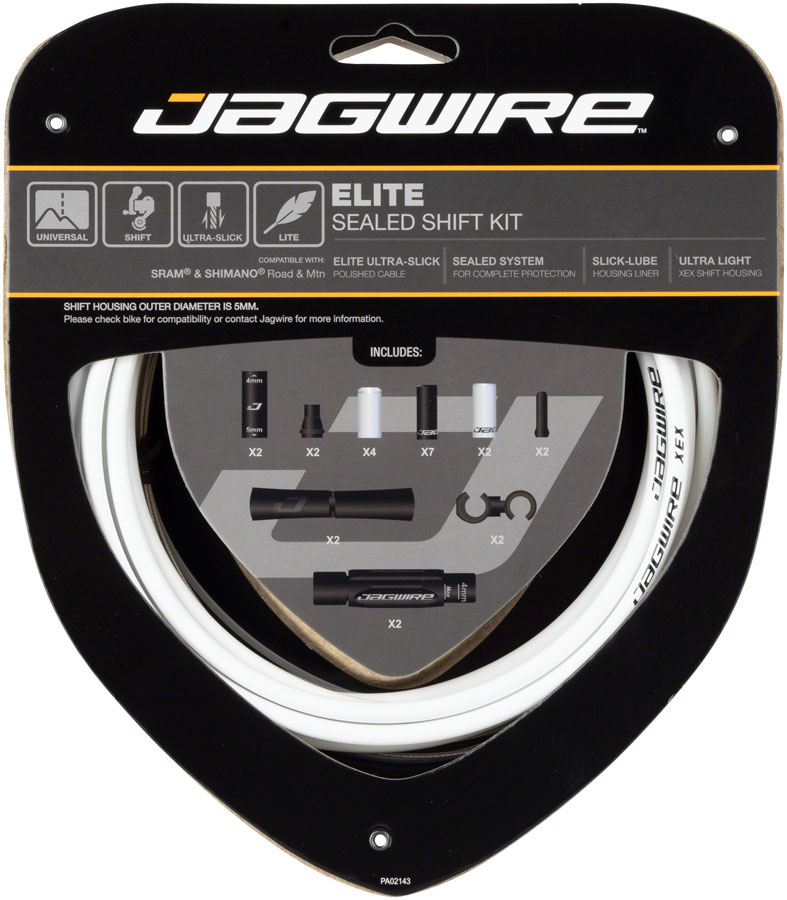 Jagwire Elite Sealed Shift Cable Kit - SRAM/Shimano, Ultra-Slick Uncoated Cables, White 