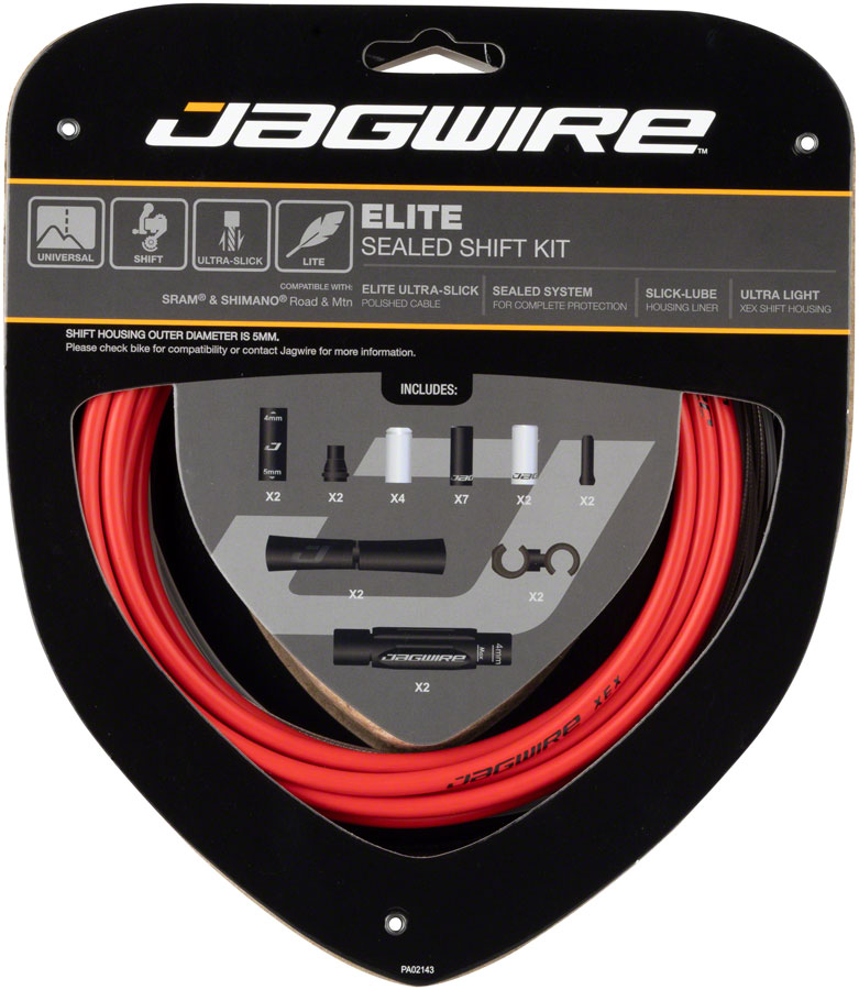 Jagwire Elite Sealed Shift Cable Kit - SRAM/Shimano, Ultra-Slick Uncoated Cables, Red