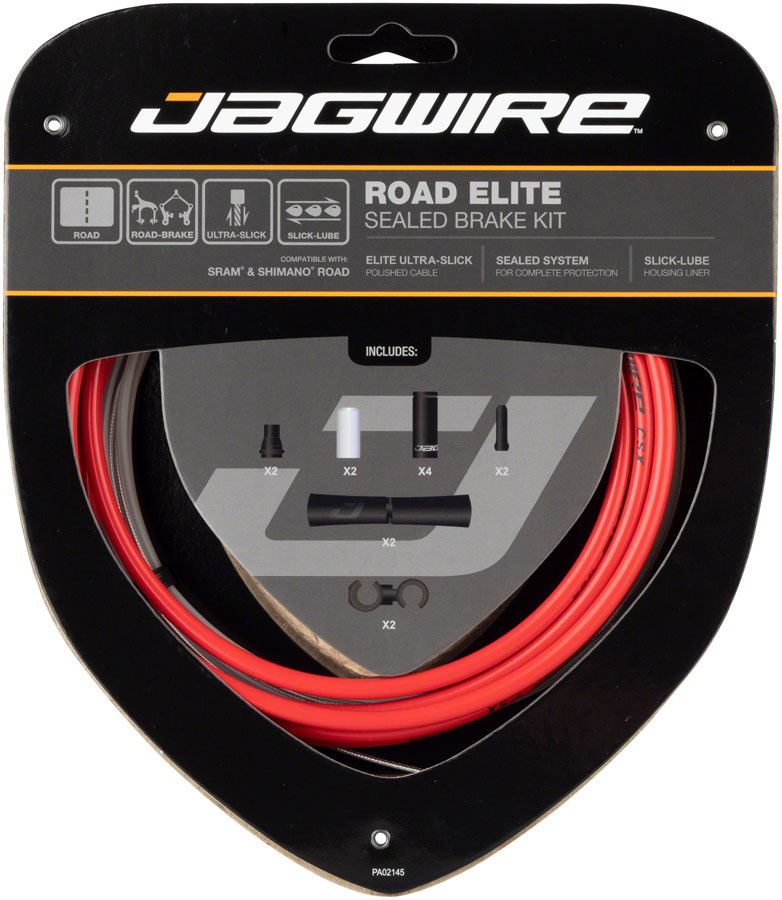 Jagwire Road Elite Sealed Brake Cable Kit - SRAM/Shimano, Ultra-Slick Uncoated Cables, Red 