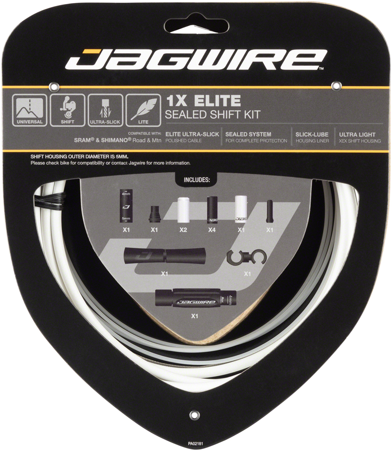 Jagwire 1x Elite Sealed Shift Cable Kit - SRAM/Shimano, Polished Ultra-Slick Cables, White 