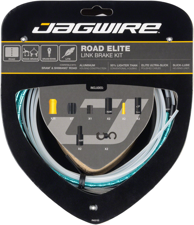 Jagwire Road Elite Link Brake Cable Kit - SRAM/Shimano, Ultra-Slick Uncoated Cables, Ltd. Celeste 