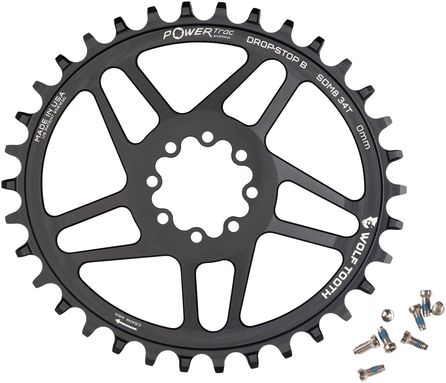 Wolf Tooth Elliptical Direct Mount Chainring - 34t, SRAM Direct Mount, Drop-Stop B, For SRAM 8-Bolt Cranksets, 0mm Offset, Black