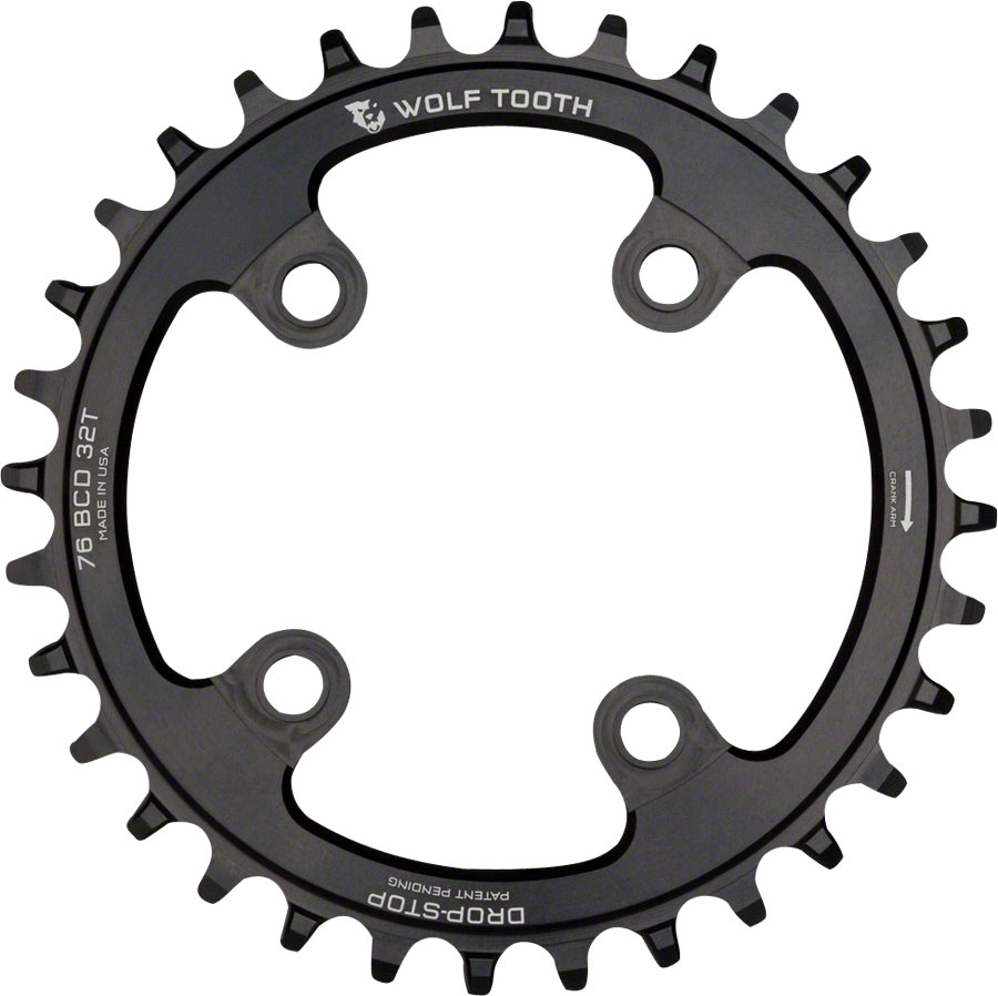 Wolf Tooth 76 BCD Chainring - 30t, 76 BCD, 4-Bolt, Drop-Stop, Compatible with SRAM 76 BCD and Specialized Stout, Black






