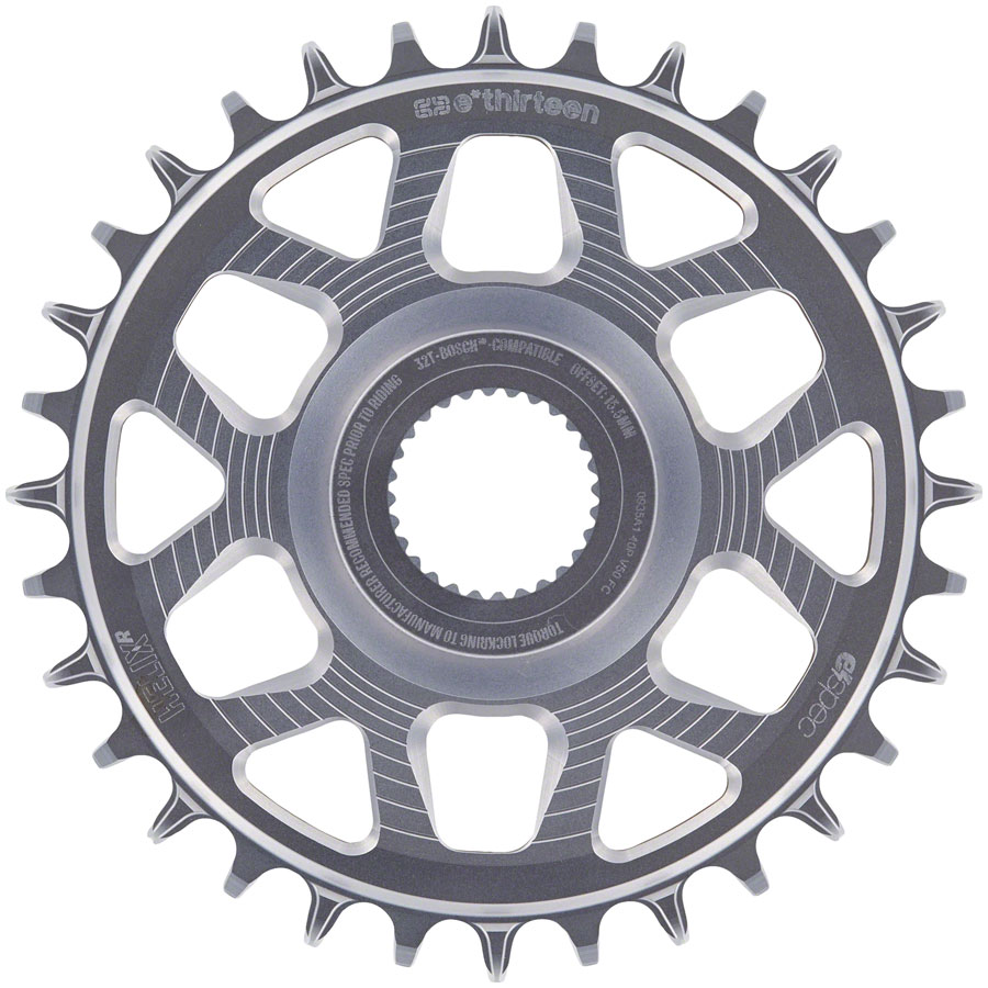 e*thirteen Helix Race e*spec Chainring - Bosch SX / Gen4 CX Direct Mount, 15mm Offset, 32T, 11/12 Speed, Silver