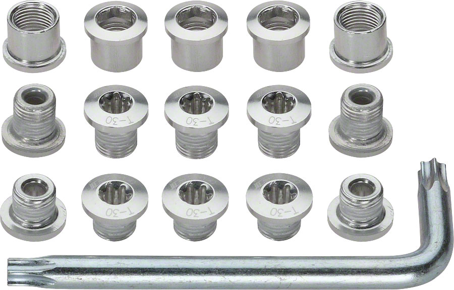 Full Speed Ahead Torx T-30 Alloy Mountain Chainring Nut/Bolt Set wiith tool: Silver