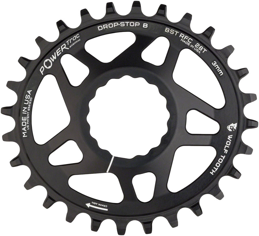 Wolf Tooth Elliptical Direct Mount Chainring - 28t, RaceFace/Easton CINCH Direct Mount, Drop-Stop B, For Boost Cranks, 3mm Offset, Black