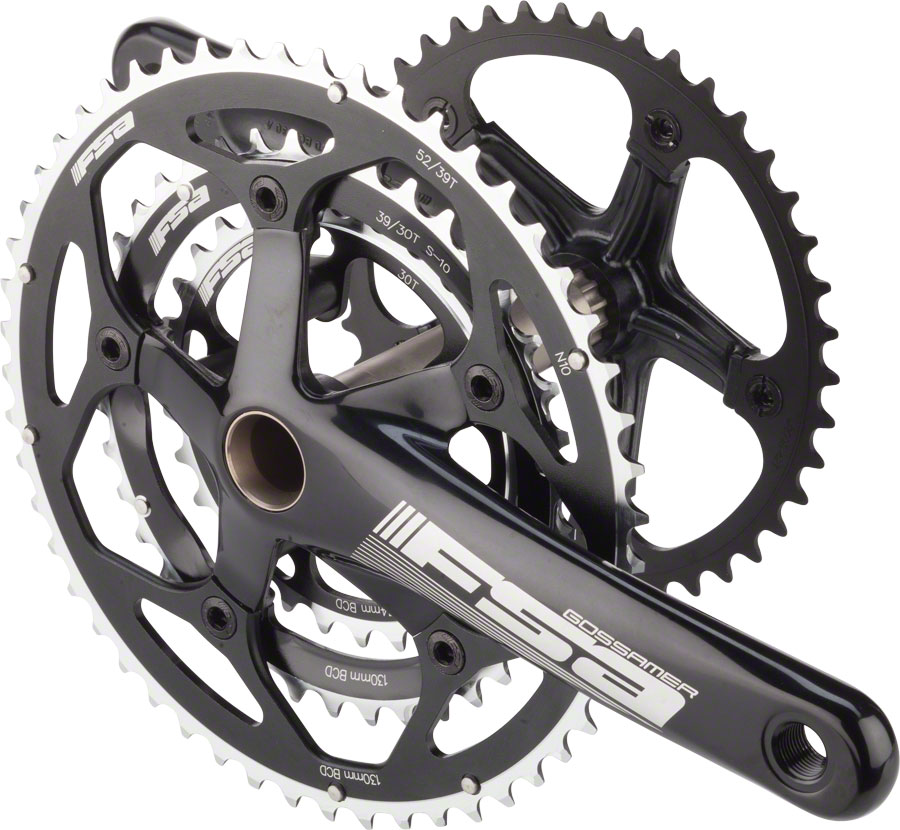 Full Speed Ahead Gossamer Tandem Rear Crankset - 170mm, 10-Speed, 52/39/30t, 130/74 BCD, Full Speed Ahead MegaExo Spindle Interface, Black 