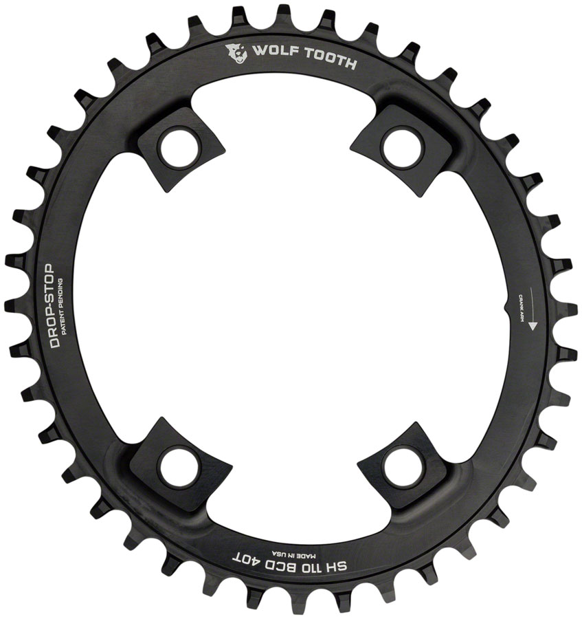 Wolf Tooth Elliptical Shimano 110 Asymmetric BCD Chainring - 40t, 110 Asymmetric BCD, 4-Bolt, Drop-Stop, For Shimano Cranks, Black