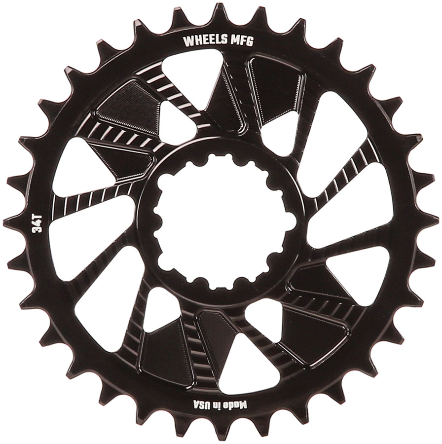 Wheels Manufacturing Direct Mount Chainring - 34t, SRAM 3-Bolt Direct Mount, 3mm Offset, T-Type Chain Compatible, Black
