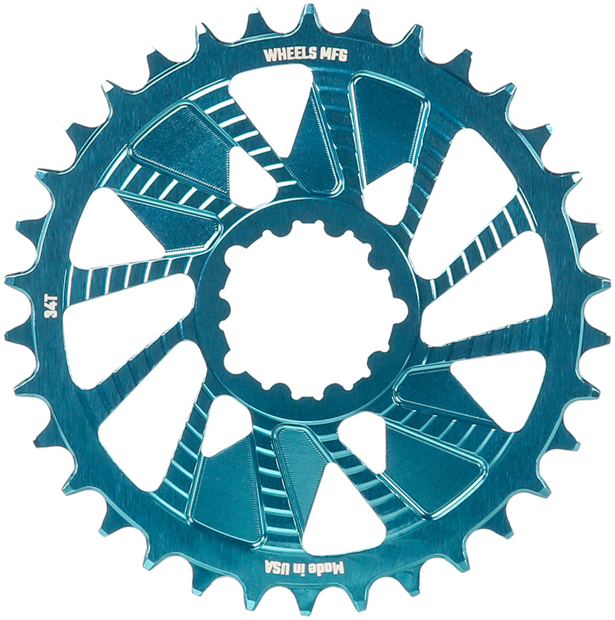 Wheels Manufacturing Direct Mount Chainring - 34t, SRAM 3-Bolt Direct Mount, 3mm Offset, T-Type Chain Compatible, Teal