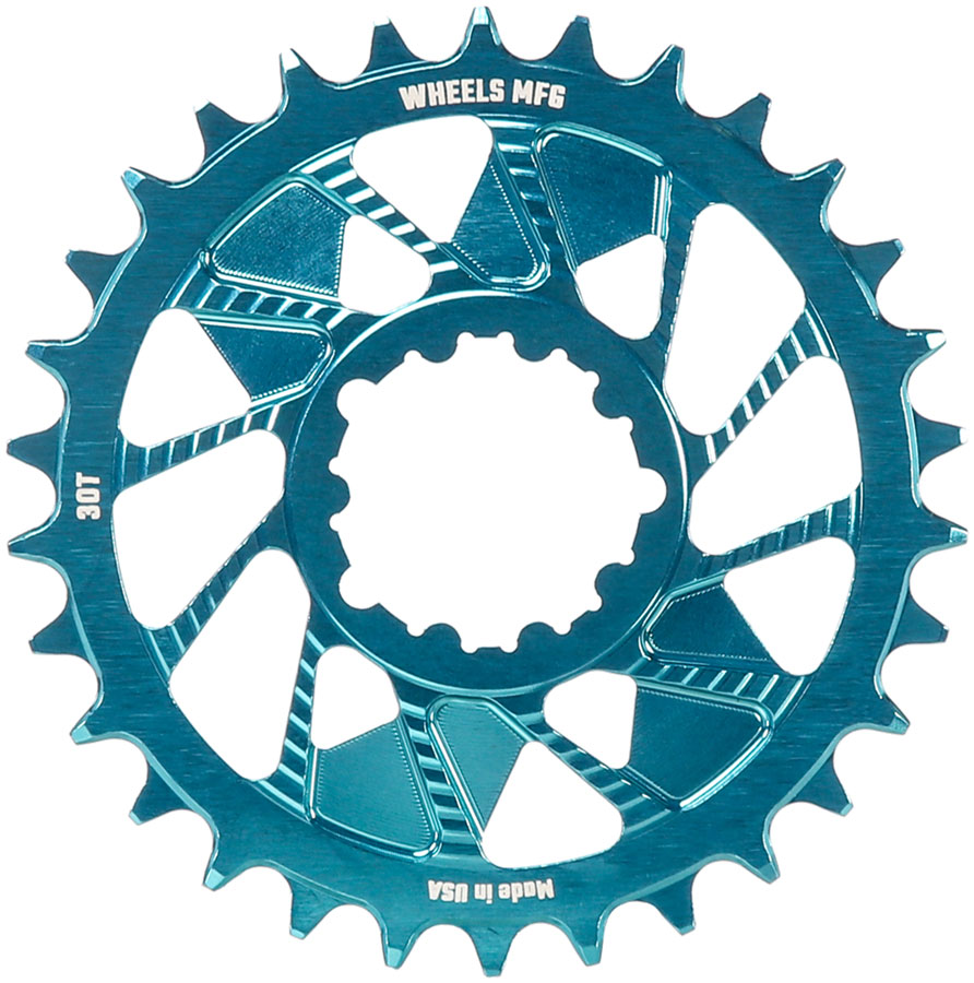 Wheels Manufacturing Direct Mount Chainring - 30t, SRAM 3-Bolt Direct Mount, 3mm Offset, Compatible with Hyperglide+ Chain, Teal