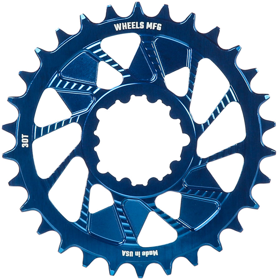 Wheels Manufacturing Direct Mount Chainring - 30t, SRAM 3-Bolt Direct Mount, 3mm Offset, Compatible with Hyperglide+ Chain, Blue