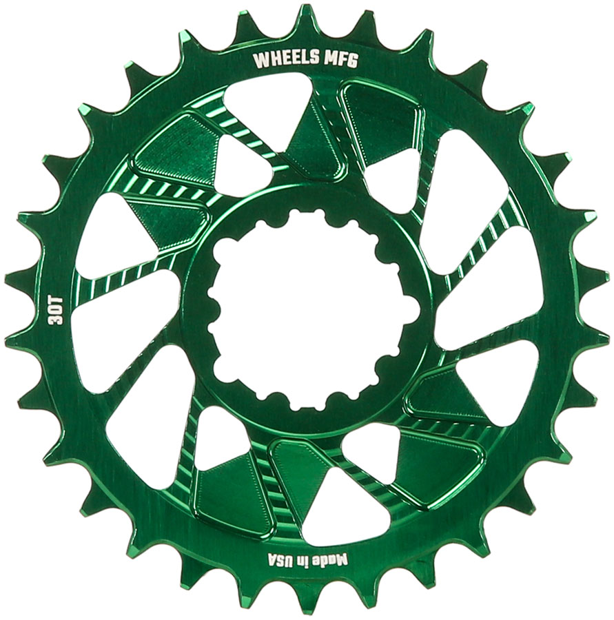 Wheels Manufacturing Direct Mount Chainring - 30t, SRAM 3-Bolt Direct Mount, 3mm Offset, Compatible with Hyperglide+ Chain, Green