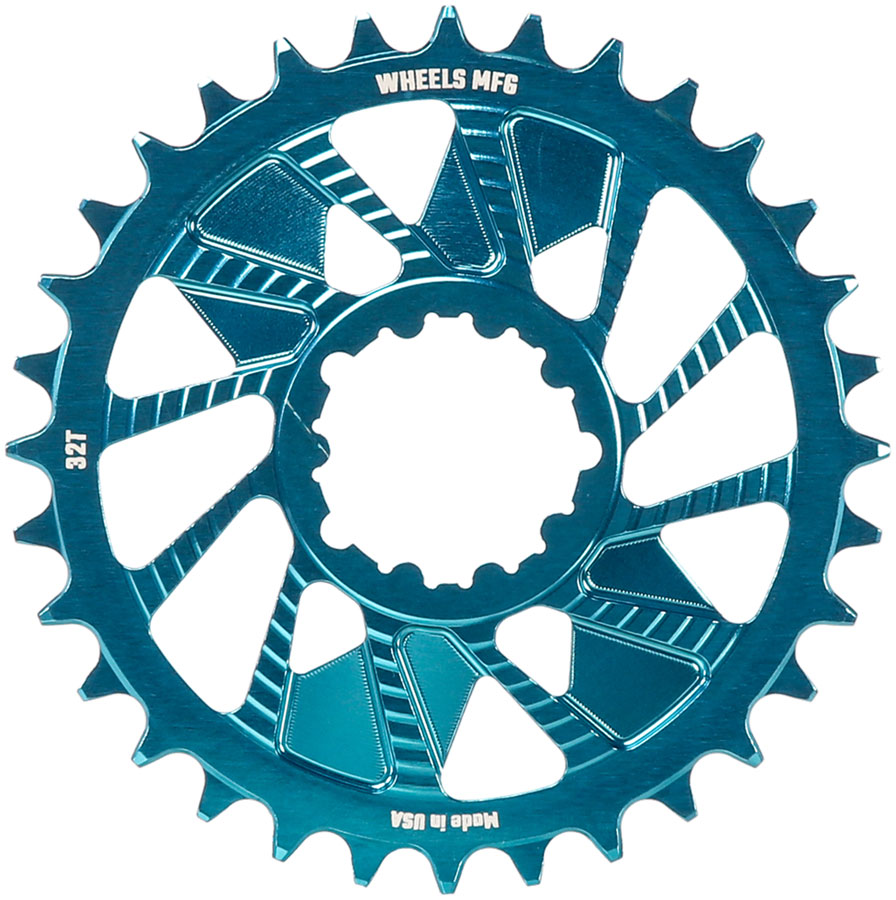 Wheels Manufacturing Direct Mount Chainring - 32t, SRAM 3-Bolt Direct Mount, 3mm Offset, Compatible with Hyperglide+ Chain, Teal