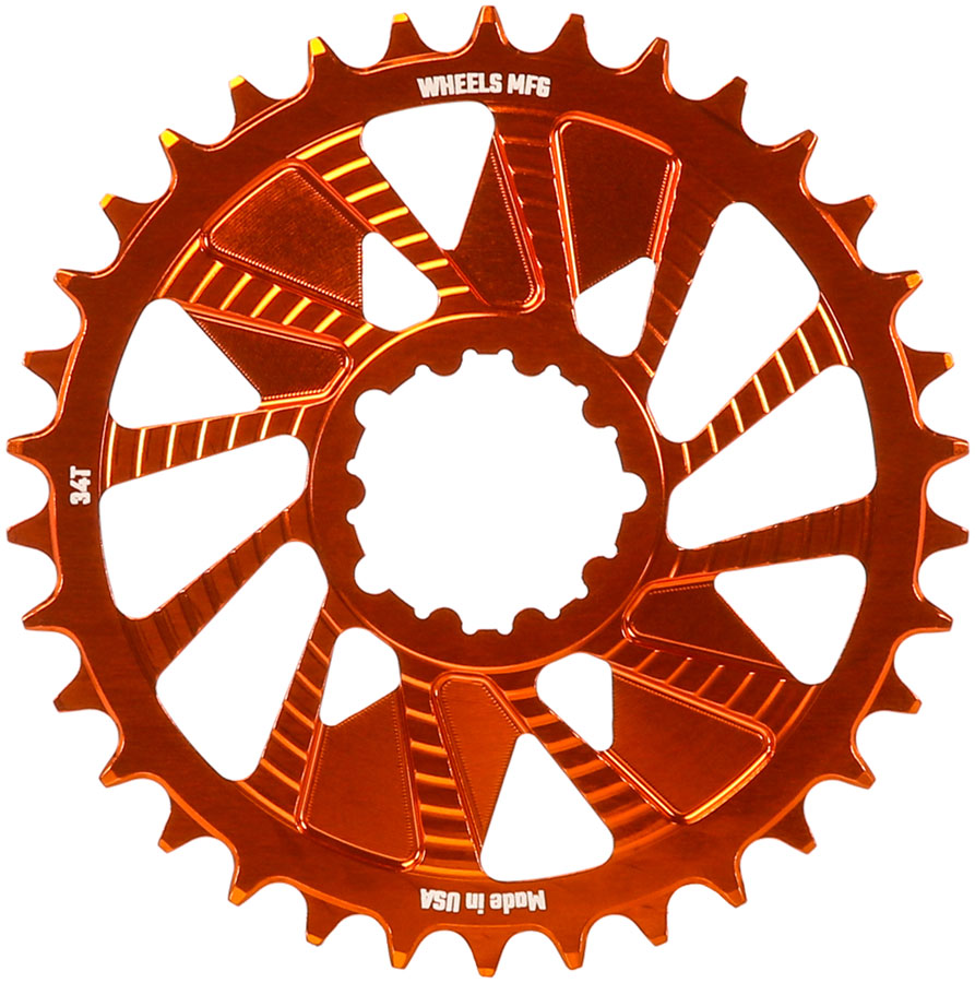 Wheels Manufacturing Direct Mount Chainring - 34t, SRAM 3-Bolt Direct Mount, 3mm Offset, Compatible with Hyperglide+ Chain, Orange