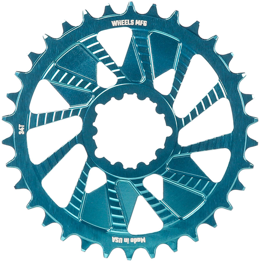 Wheels Manufacturing Direct Mount Chainring - 34t, SRAM 3-Bolt Direct Mount, 3mm Offset, Compatible with Hyperglide+ Chain, Teal