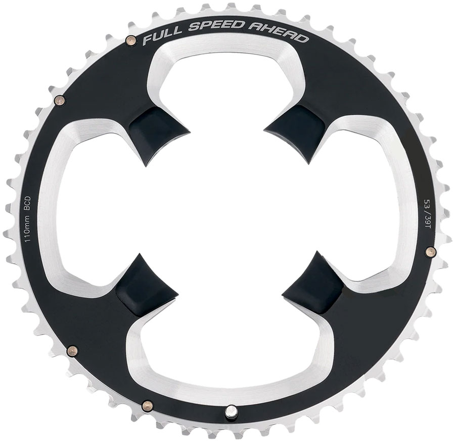 FSA PowerBox Road Chainring, 1x 53T Tooth Count, 110BCD Asymmetric Bolt Pattern, 4-Bolt Interface  Black