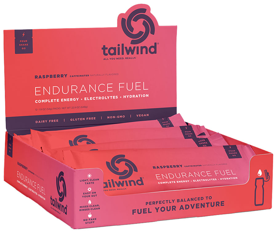 Tailwind Nutrition Endurance Fuel Raspberry - Caffeinated, Box of 12 Single Servings