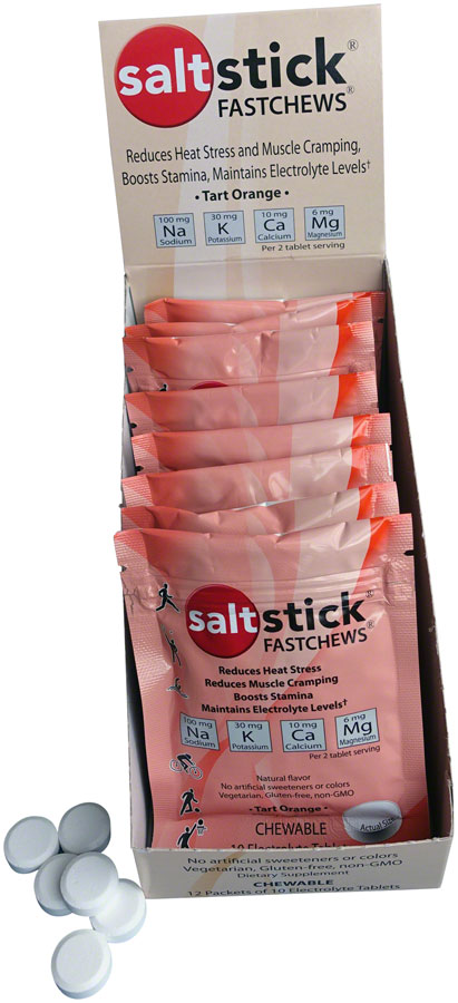 Saltstick Fastchews Chewable Electrolyte tablets POP: Box of 12 Packets, Orange