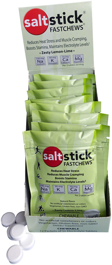 Saltstick Fastchews Chewable Electrolyte tablets POP: Box of 12 Packets, Lemon-Lime